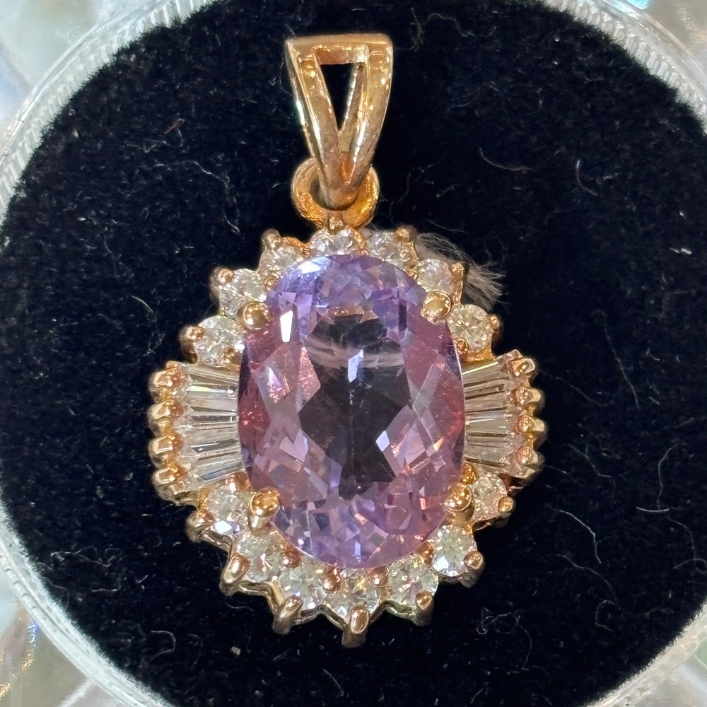 Handmade Amethyst Rose Gold Sterling Silver 925 Sunburst Halo Pendant - Picture 1 of 8